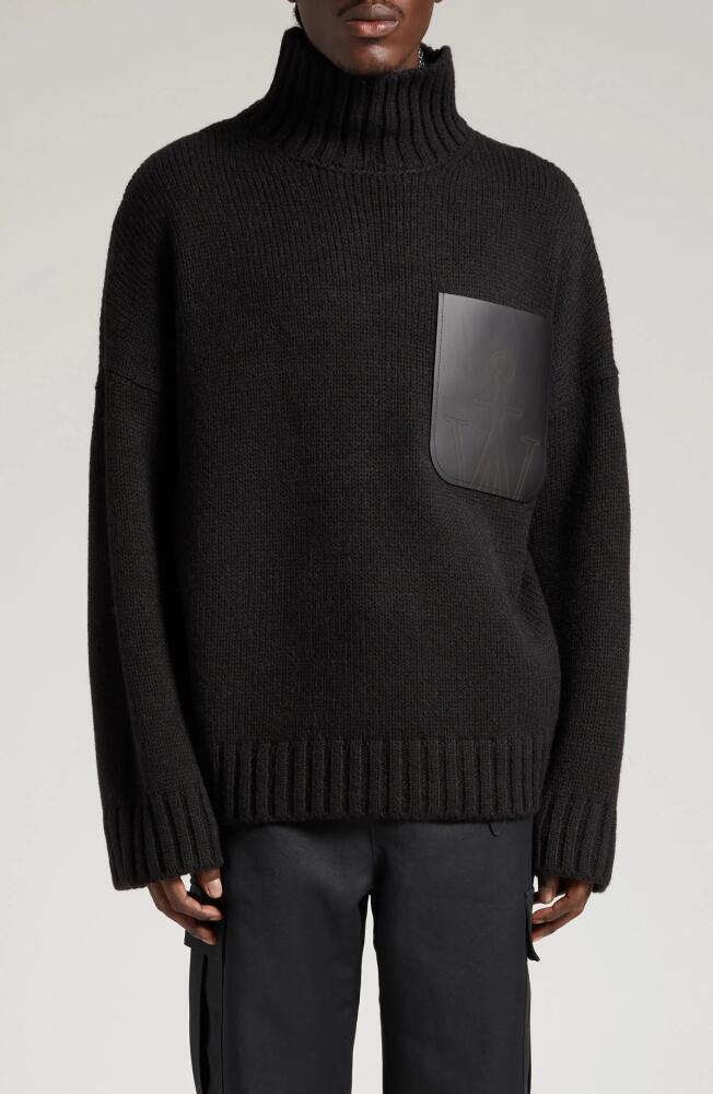 JW Anderson Oversize Padlock Detail Leather Patch Pocket Mock Neck Sweater in Black Cover