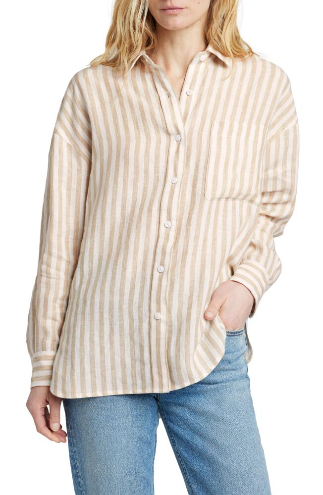 Faherty Laguna Relaxed Fit Linen Button-Up Shirt in Tan Lucy Stripe Cover