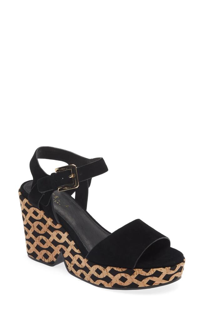 Cecelia New York Betty Platform Wedge Sandal in Black Suede Cork Cover