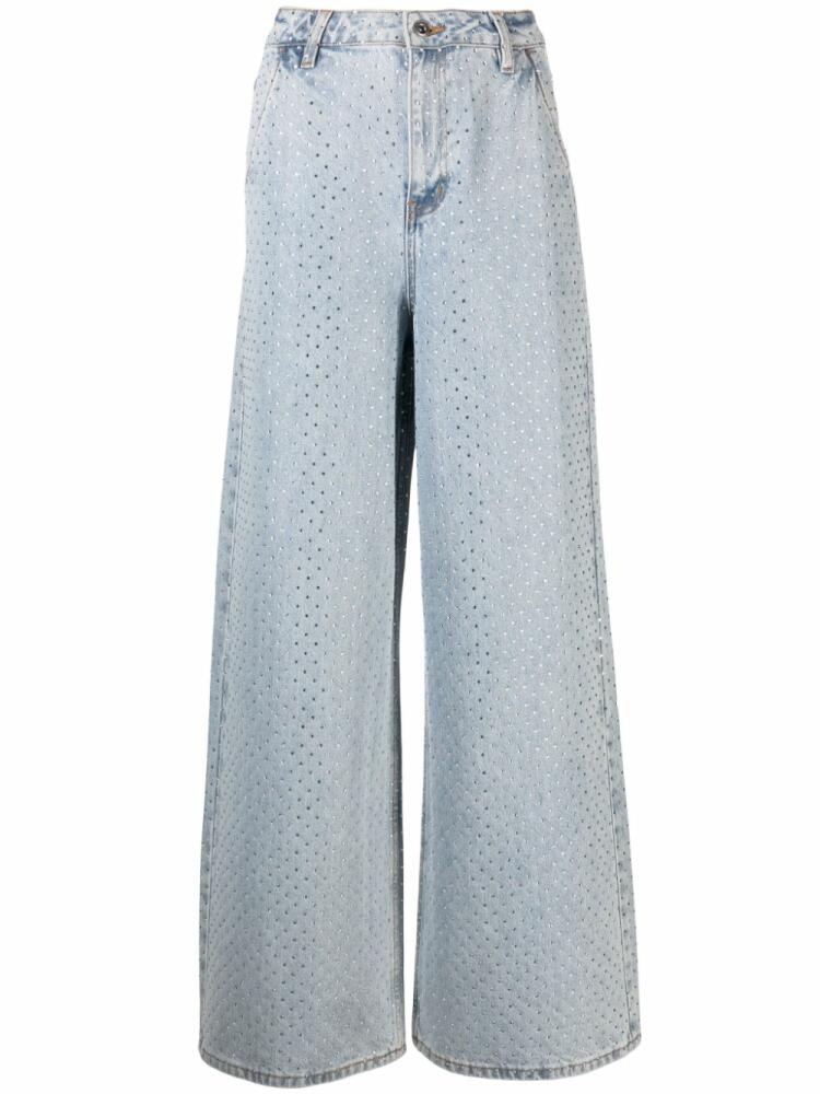 Self-Portrait Rhinestone high-rise wide-leg jeans - Blue Cover