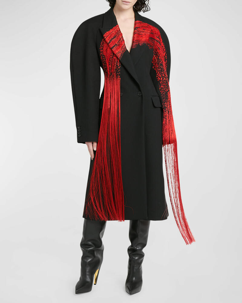 Alexander McQueen Brushstroke Embroidered Fringe Double-Breasted Long Coat Cover