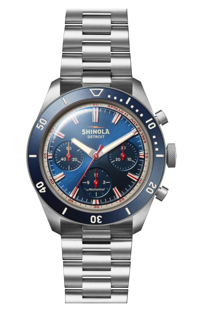 Shinola The Mooncraft Monster Chronograph Bracelet Watch, 43mm in Seablue/Silver Cover