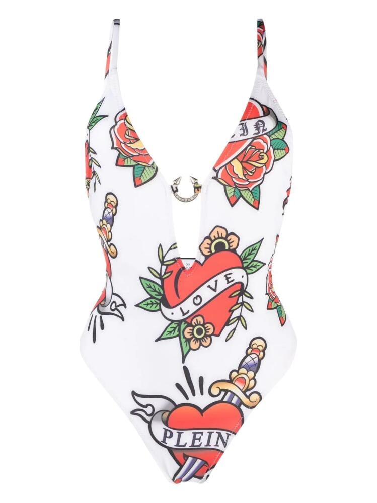 Philipp Plein graphic-print swimsuit - White Cover