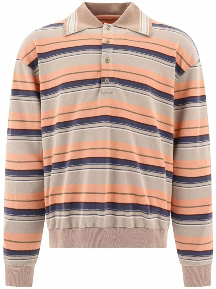 KAPITAL striped long sleeve polo shirt - Neutrals Cover