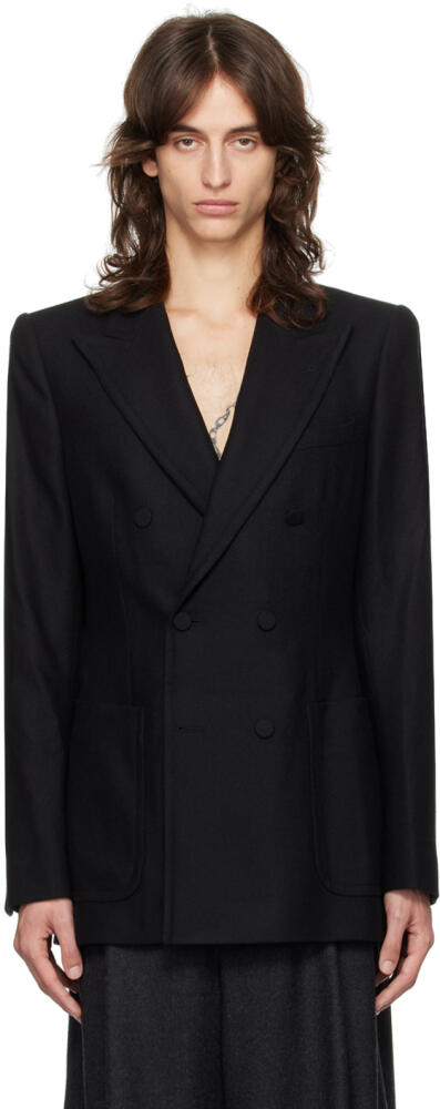 Dries Van Noten Black Wool & Cashmere Peaked Lapel Blazer Cover