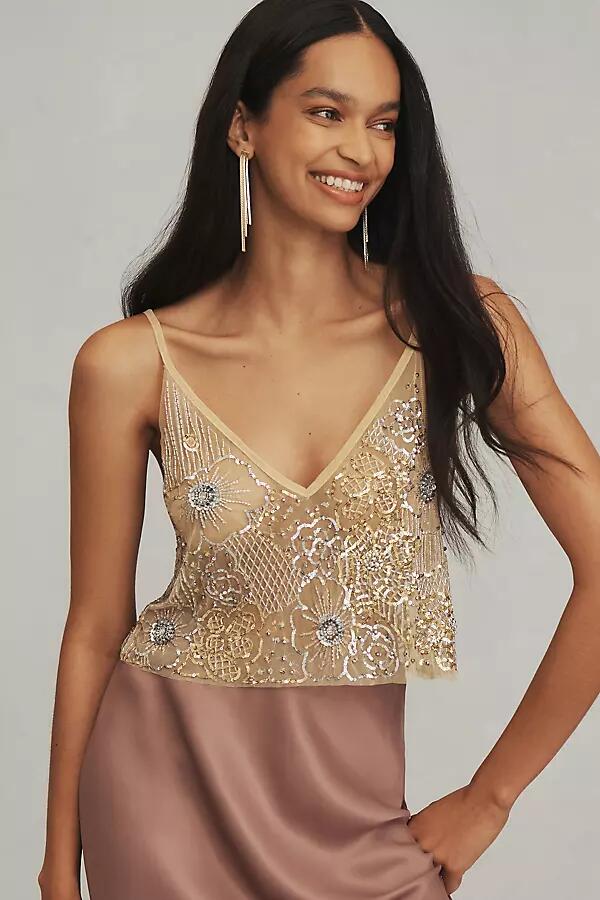 By Anthropologie Floral Sheer Sequin Cami Cover