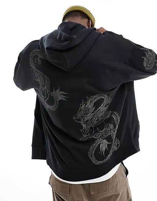 ASOS DESIGN oversized hoodie in black with dragon embroidery Cover