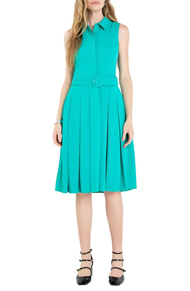 English Factory Pleated Belted Sleeveless Midi Shirtdress in Kelly Green Cover