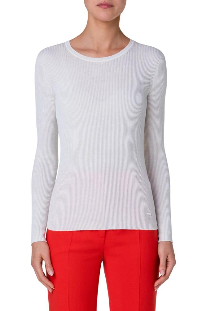 Akris Rib Silk & Cotton Crewneck Sweater in Ecru Cover