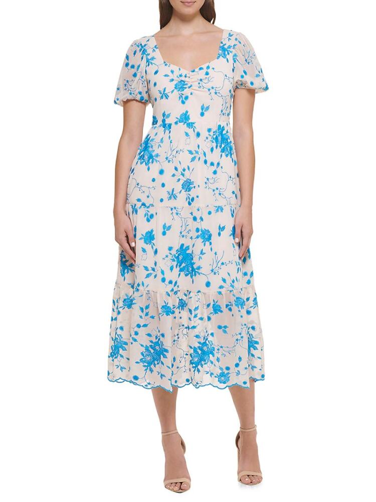 Kensie Women's Embroidered Midi Dress - Ivory Blue Cover