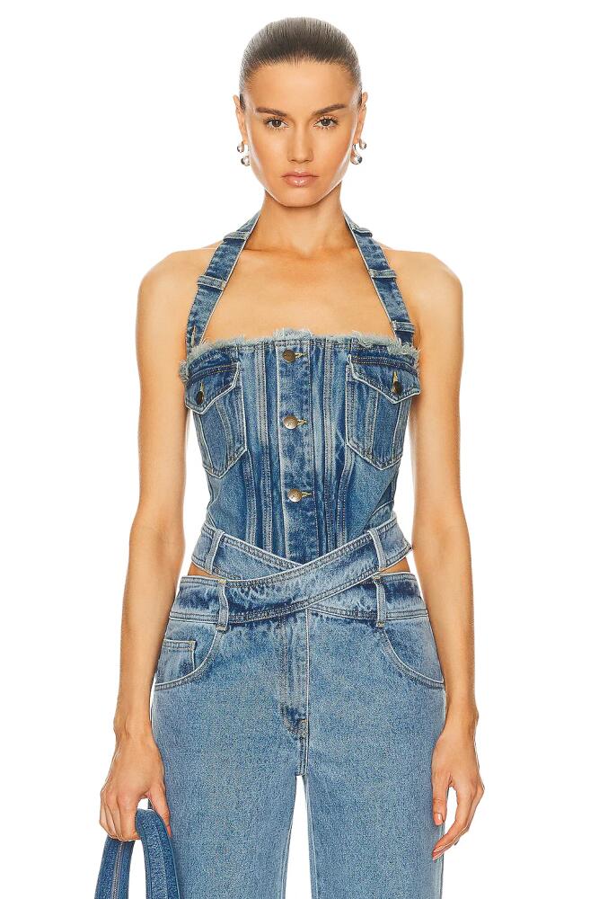 Monse Halter Denim Bustier Top in Blue Cover