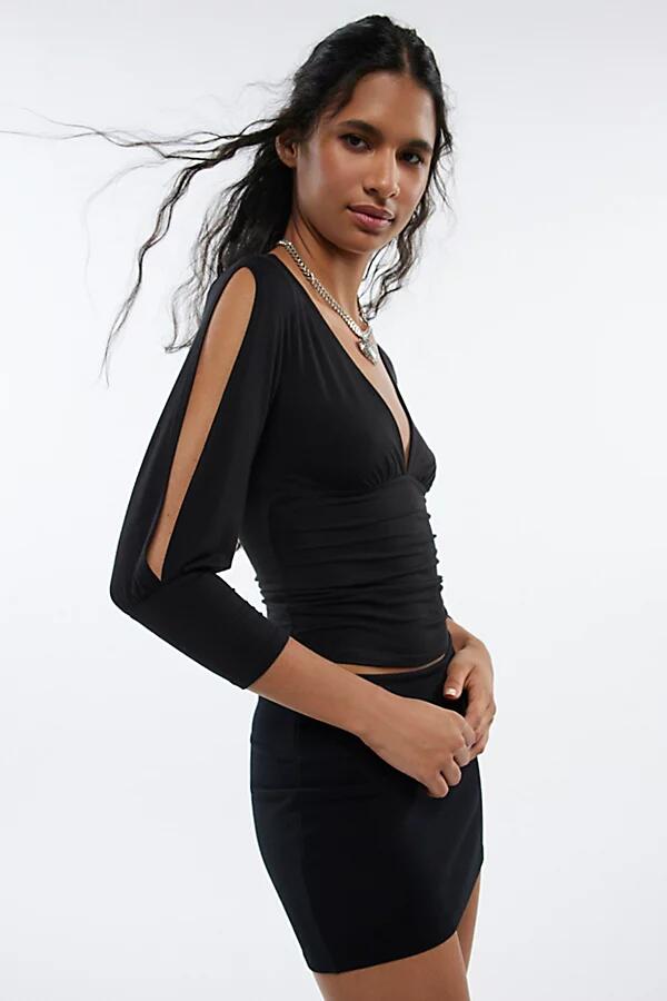 Silence + Noise Drew Slit-Sleeve Top in Black Cover