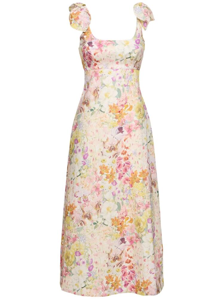 ZIMMERMANN Harmony Floral Self-tie Linen Midi Dress Cover