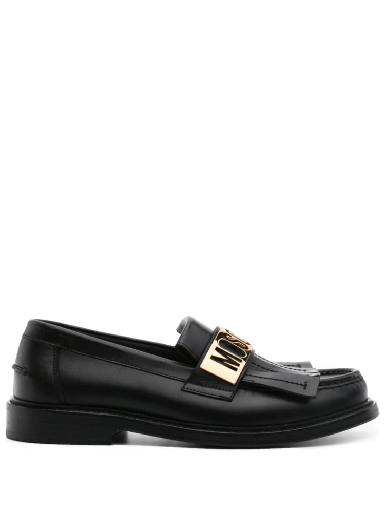 Moschino logo-plaque leather loafers - Black Cover