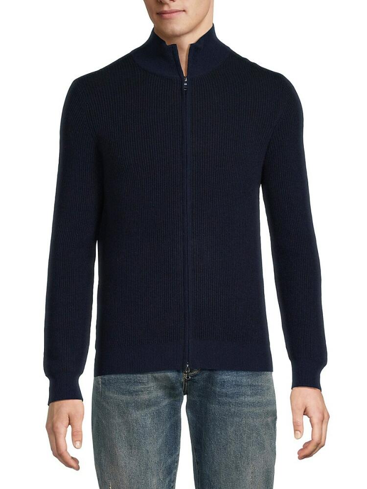 Amicale Men's Ribbed Cashmere Zip Cardigan - Navy Cover