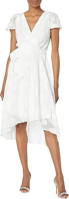 DKNY Flutter Sleeve V- Neck Faux Wrap Dress (Cream) Women's Clothing Cover