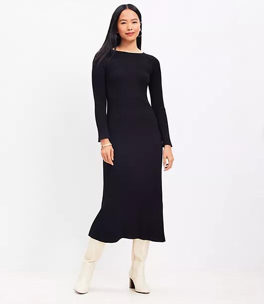 Loft Boatneck Flare Midi Sweater Dress Cover