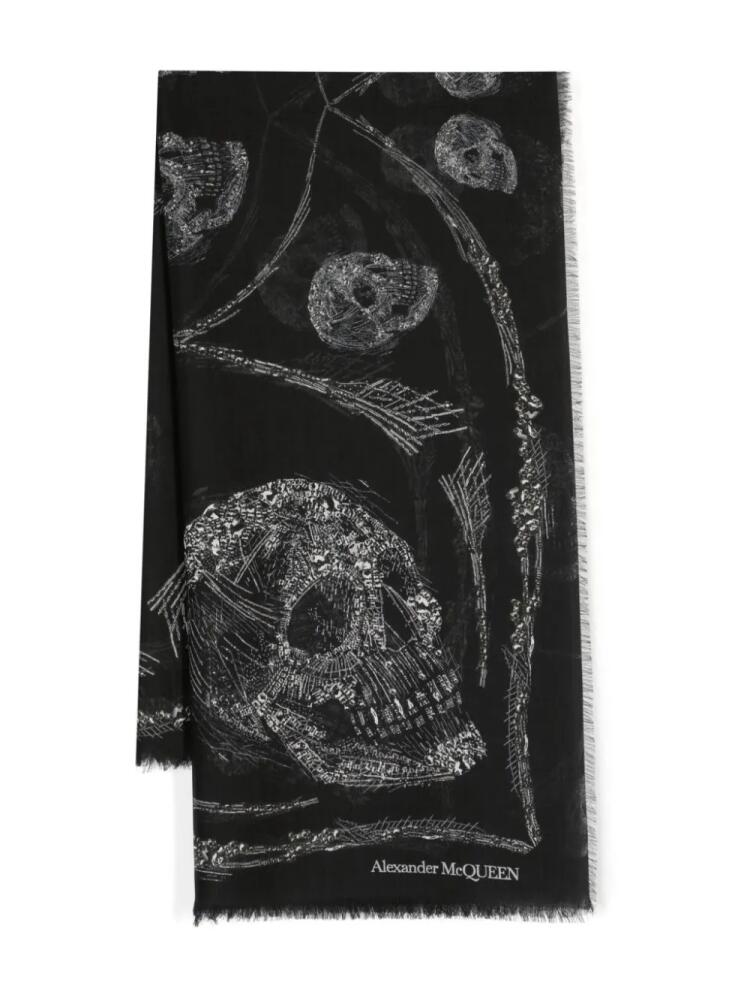 Alexander McQueen Crystal Skull frayed-edge scarf - Black Cover