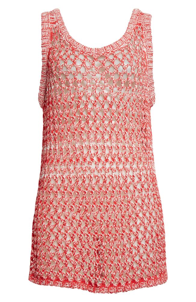 Diotima Marled Yarn Open Stitch Sweater Tank in Hibiscus-White Cover