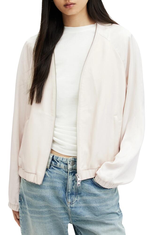 AllSaints Helton Leather Bomber Jacket in White Cover