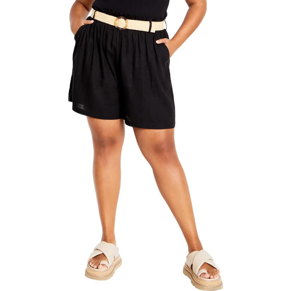 City Chic Kara Belted High Waist Shorts in Black Cover