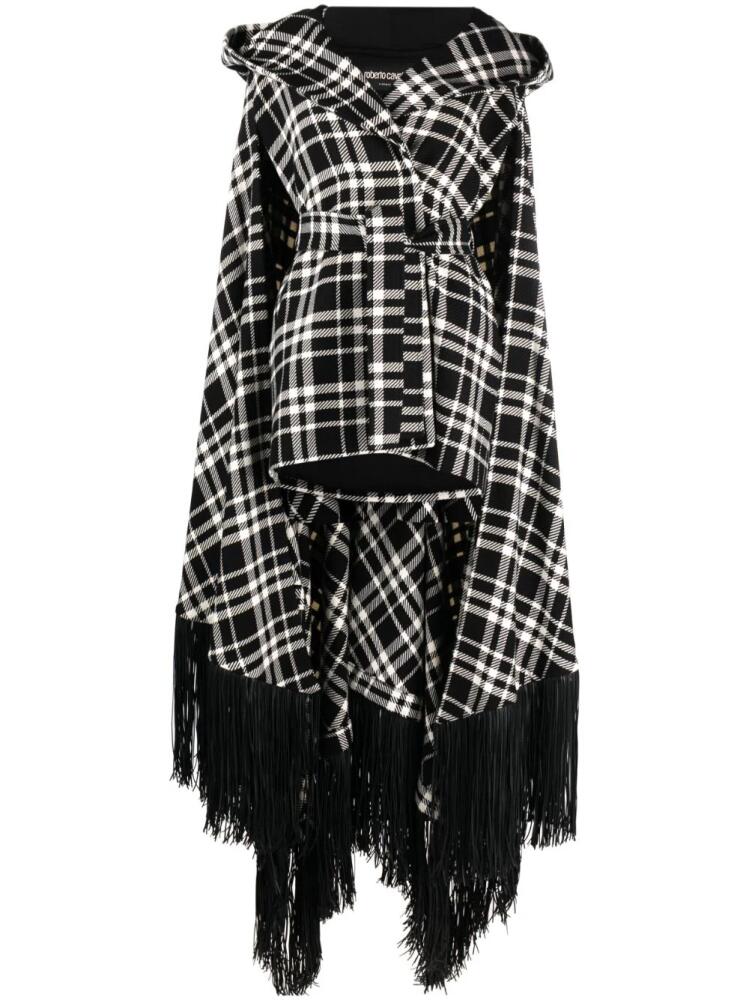 Roberto Cavalli frayed-hem plaid hooded cape - Black Cover