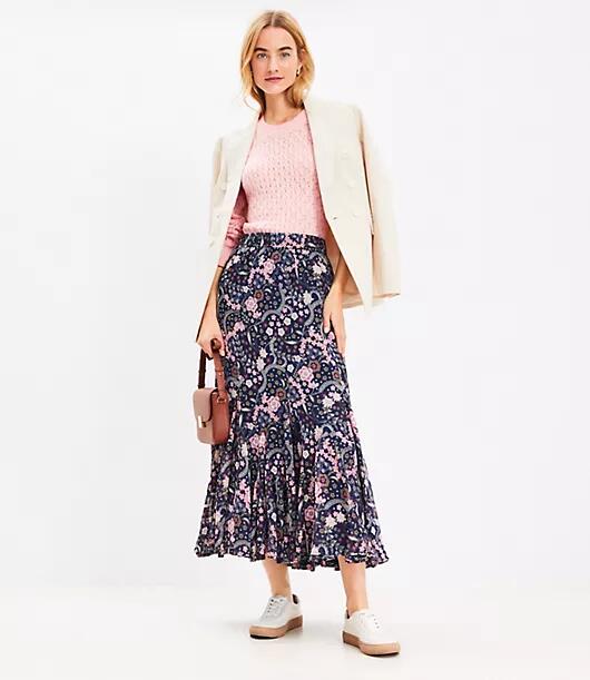 Loft Bloom Godet Midi Skirt Cover