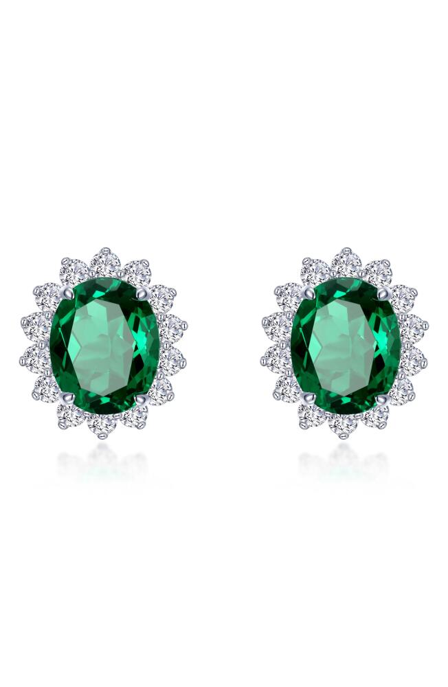 Lafonn Simulated Emerald & Simulated Diamond Halo Stud Earrings in Green Cover