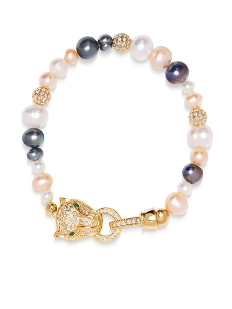 Nialaya Jewelry panther head-charm pearl bracelet - Gold Cover