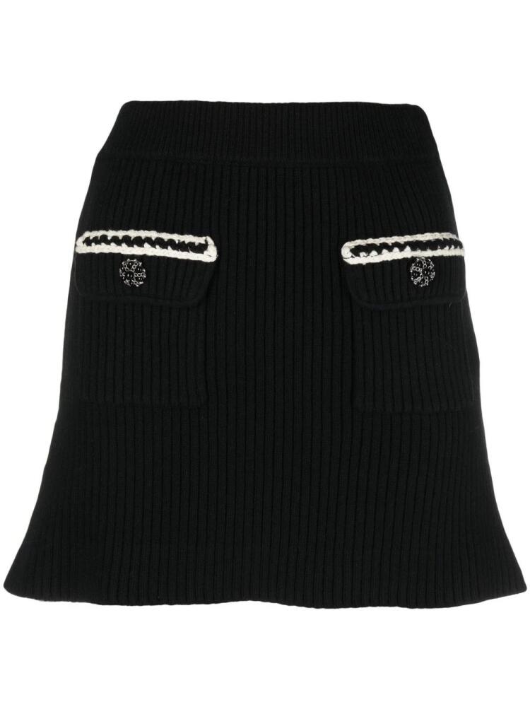 Self-Portrait flap-pocket rib-knit skirt - Black Cover