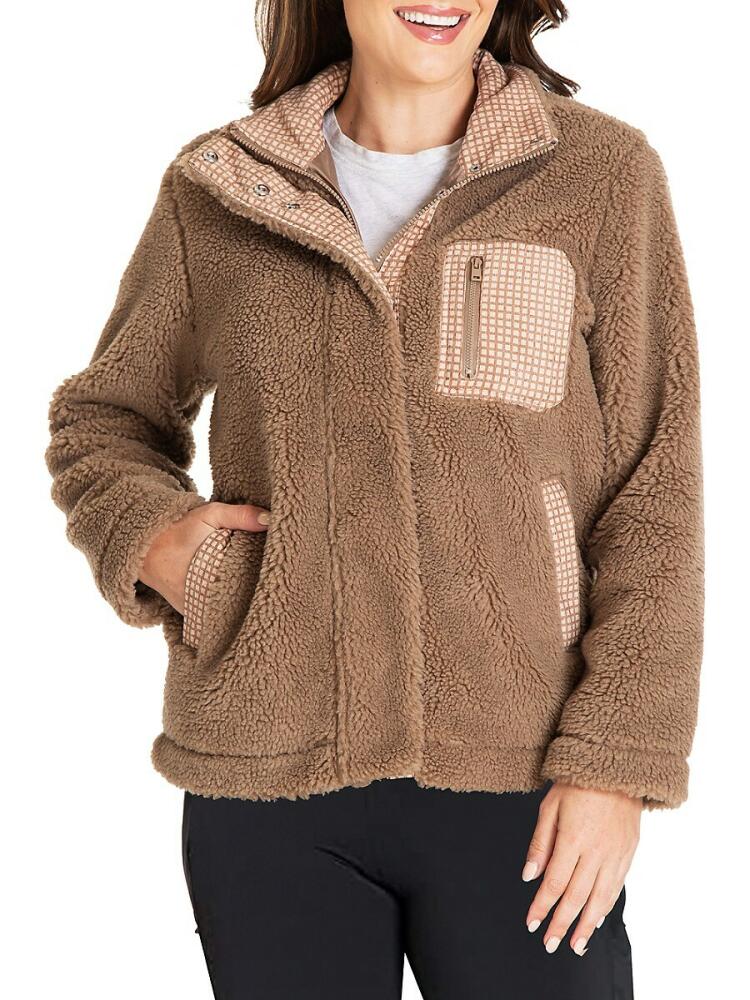 Kensie Women's Missy Faux Shearling Zip Front Jacket - Dark Pecan Cover