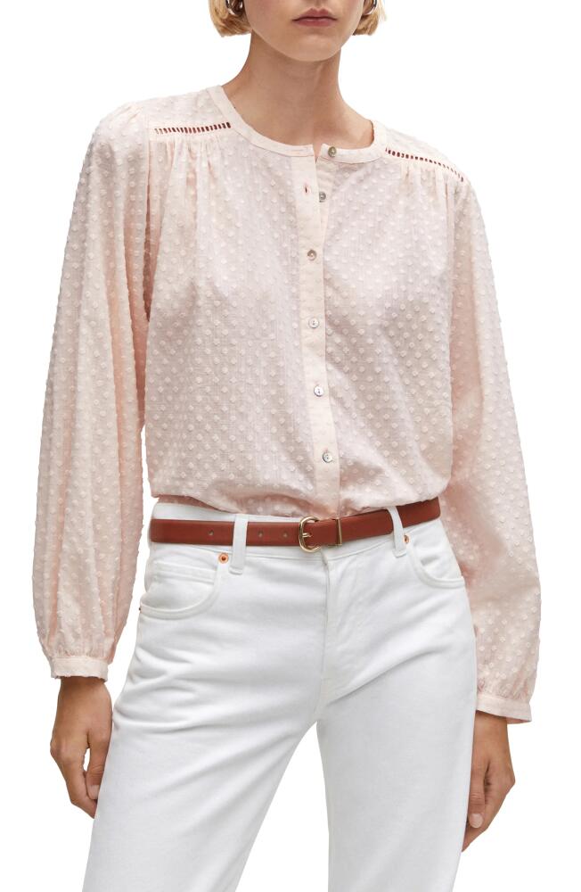 MANGO Plumeti Clip Dot Long Sleeve Button-Up Shirt in Pastel Pink Cover