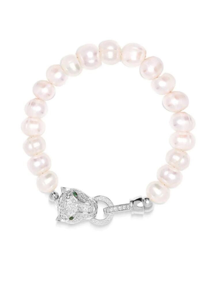 Nialaya Jewelry panther head-charm pearl bracelet - White Cover