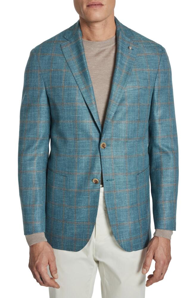 Jack Victor Hampton Windowpane Check Wool & Linen Blend Sport Coat in Teal Cover