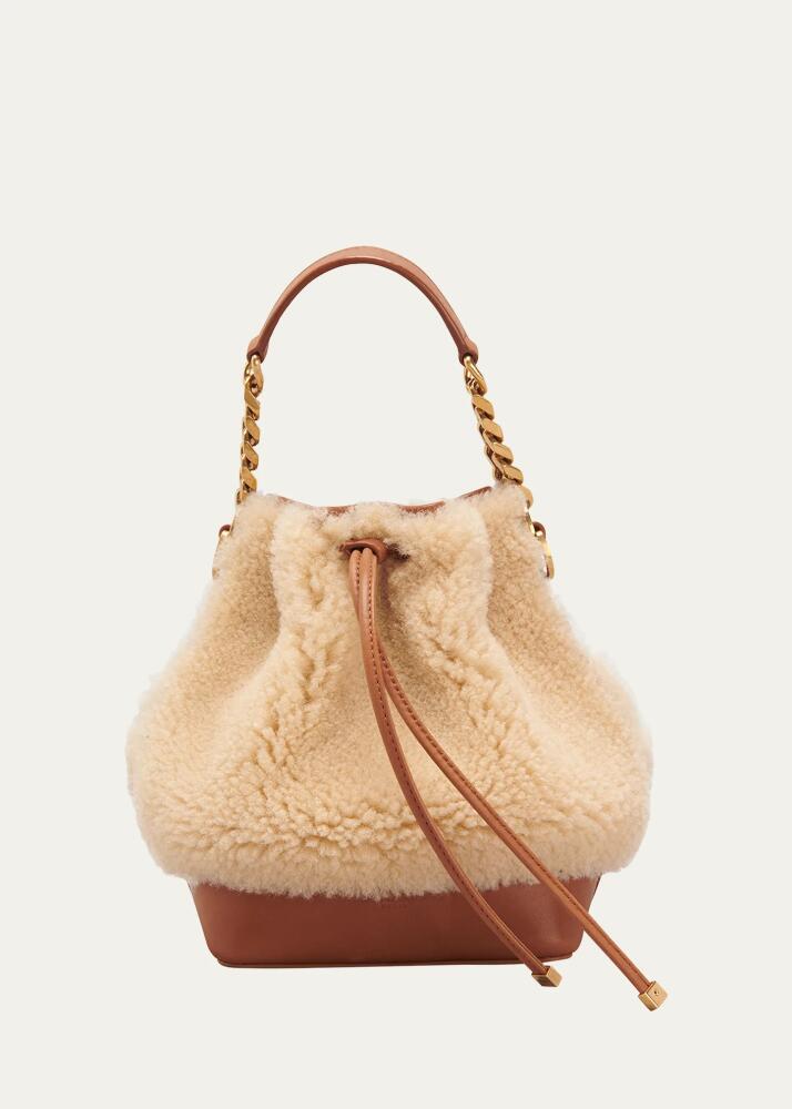 Saint Laurent Small Bucket Bag in Shearling and Leather Cover