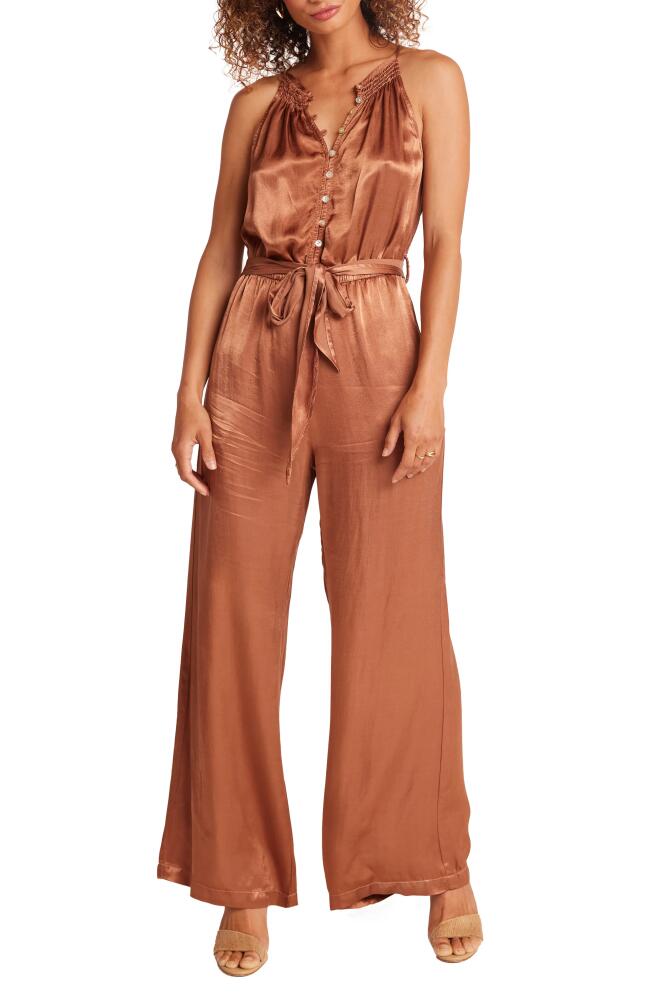 Bella Dahl Tie Waist Wide Leg Satin Jumpsuit in Curacao Coconut Cover