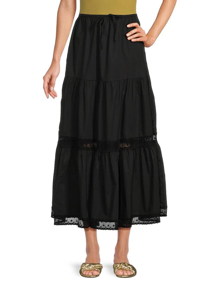 WeWoreWhat Women's Tiered Midaxi A-Line Skirt - Black Cover