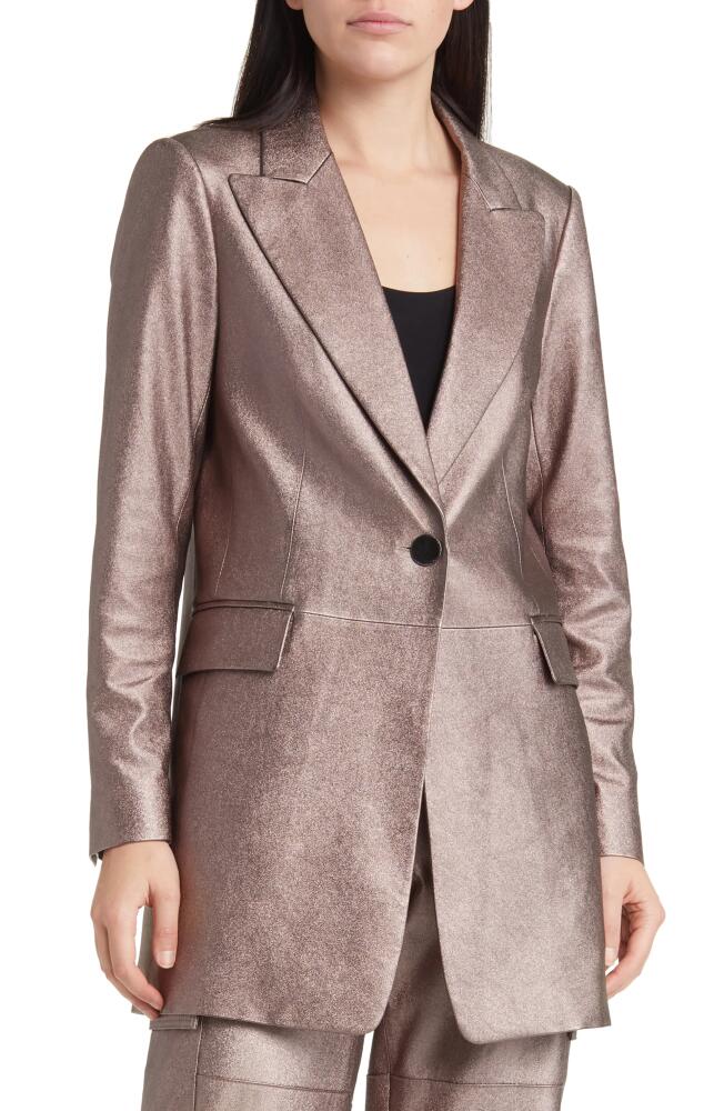 KOBI HALPERIN Metallic Longlinge Faux Leather Blazer Cover