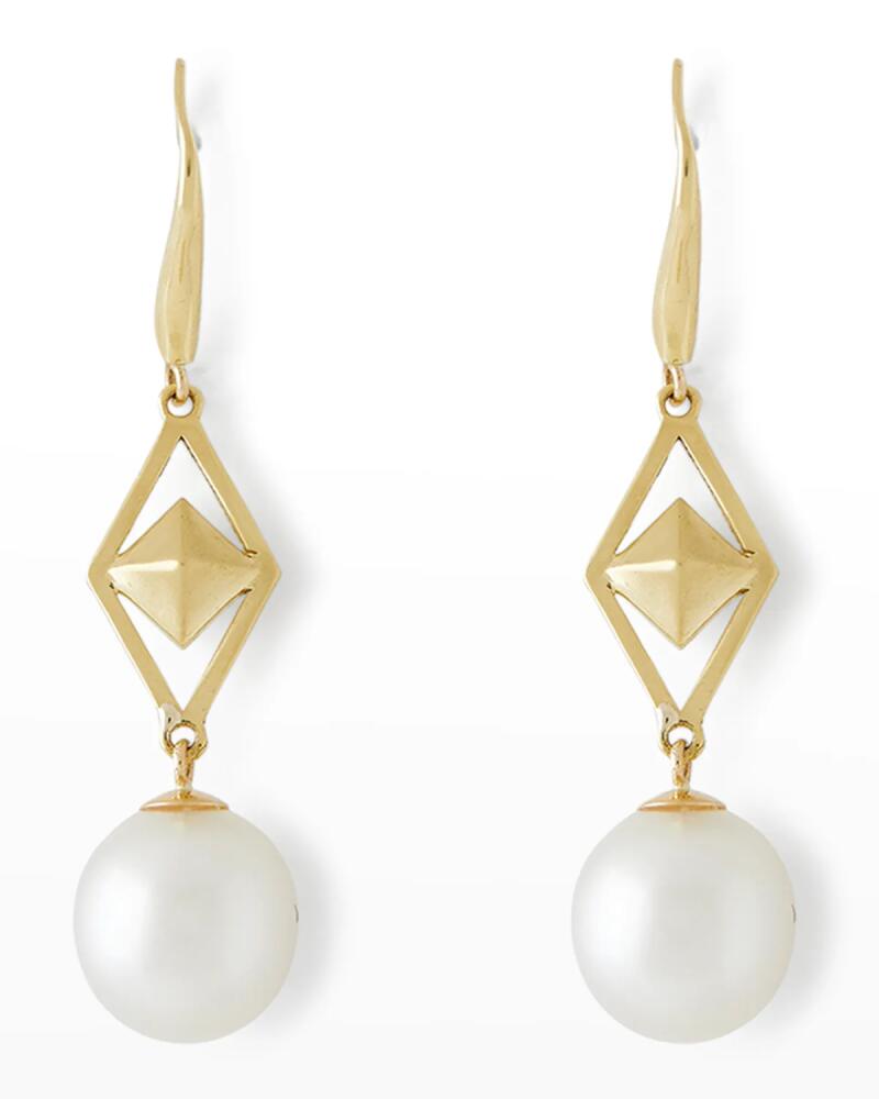 Pearls By Shari 18K Yellow Gold Cube and 10mm South Sea Pearl Hook Earrings Cover