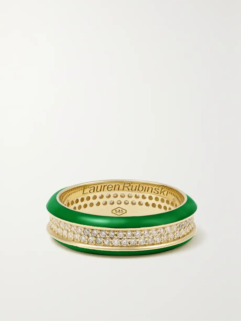 Lauren Rubinski - 14-karat Gold, Enamel And Diamond Ring - Green Cover