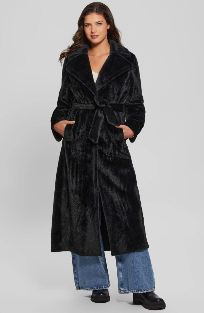 GUESS Ada Faux Fur Long Coat in Jet Black Cover