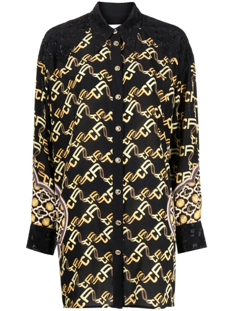 Camilla graphic-print silk shirt - Black Cover