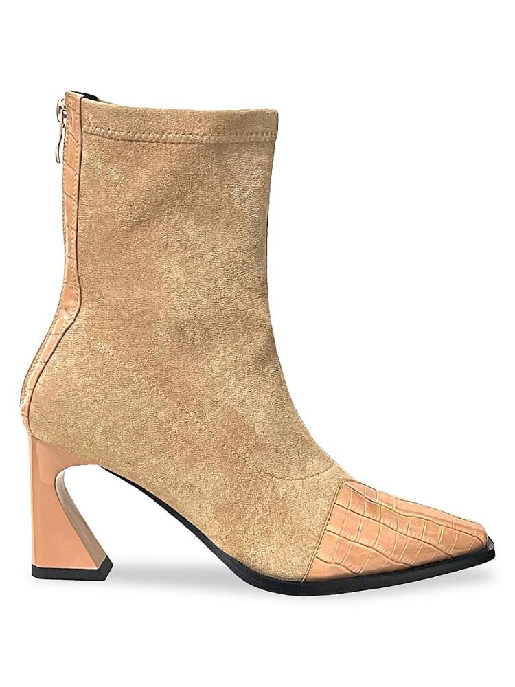 Lady Couture Women's Bronx Croc Embossed Cap Toe Ankle Boots - Beige Cover