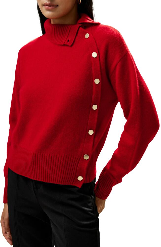 Lilysilk Cashmere Sweater With Row of Side Buttons in Red Cover