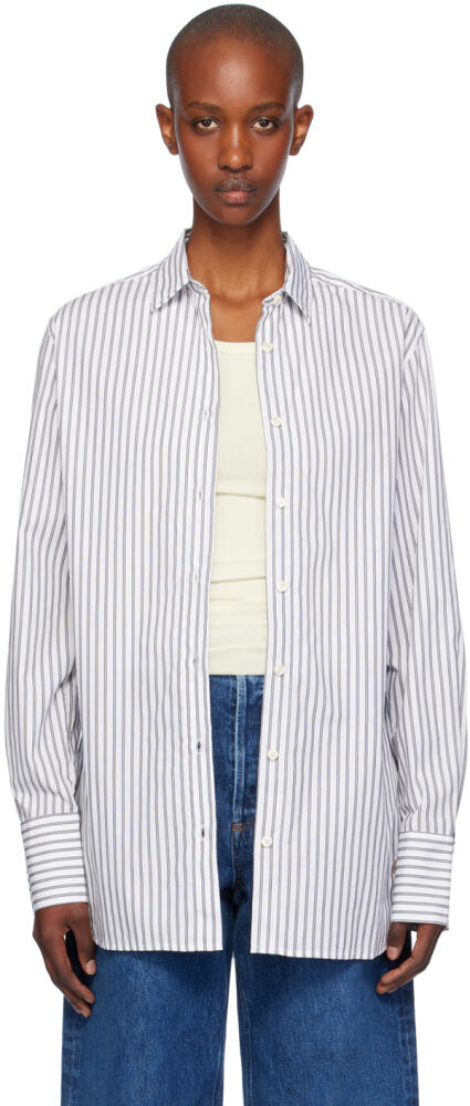 ÉTERNE White & Black Poplin Oversized Button Down Stripe Shirt Cover