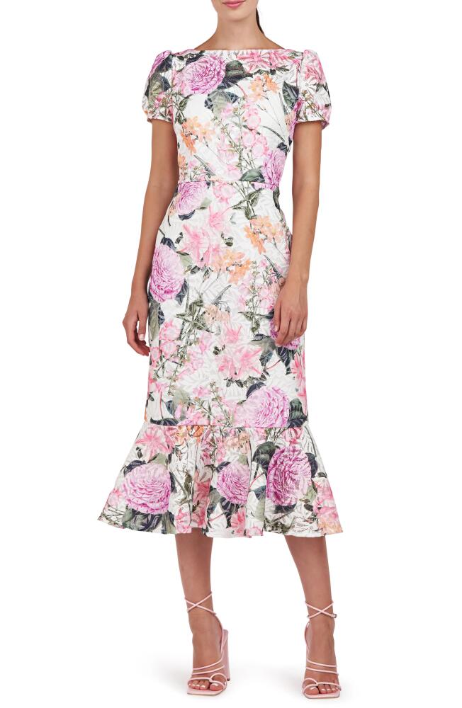 Kay Unger Fern Floral Lace Midi Cocktail Dress in Rose Violet/Ivory Cover