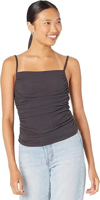 MONROW Rib Shirred Tank (Faded Black) Women's Clothing Cover