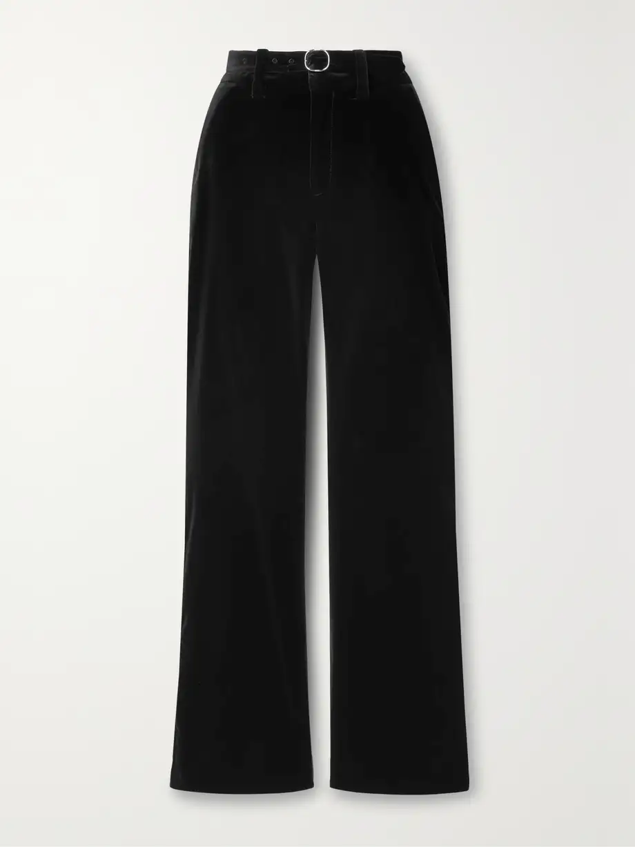 Proenza Schouler - Marie Belted Satin-trimmed Cotton-blend Velvet Straight-leg Pants - Black Cover