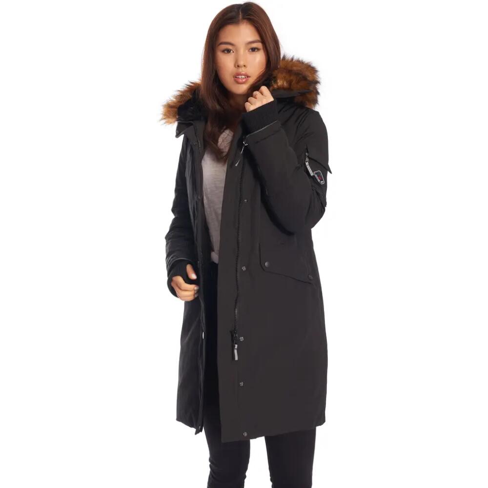 Alpine North LAURENTIAN - Vegan Down Long Parka Winter with Faux Fur Hood in Black Cover