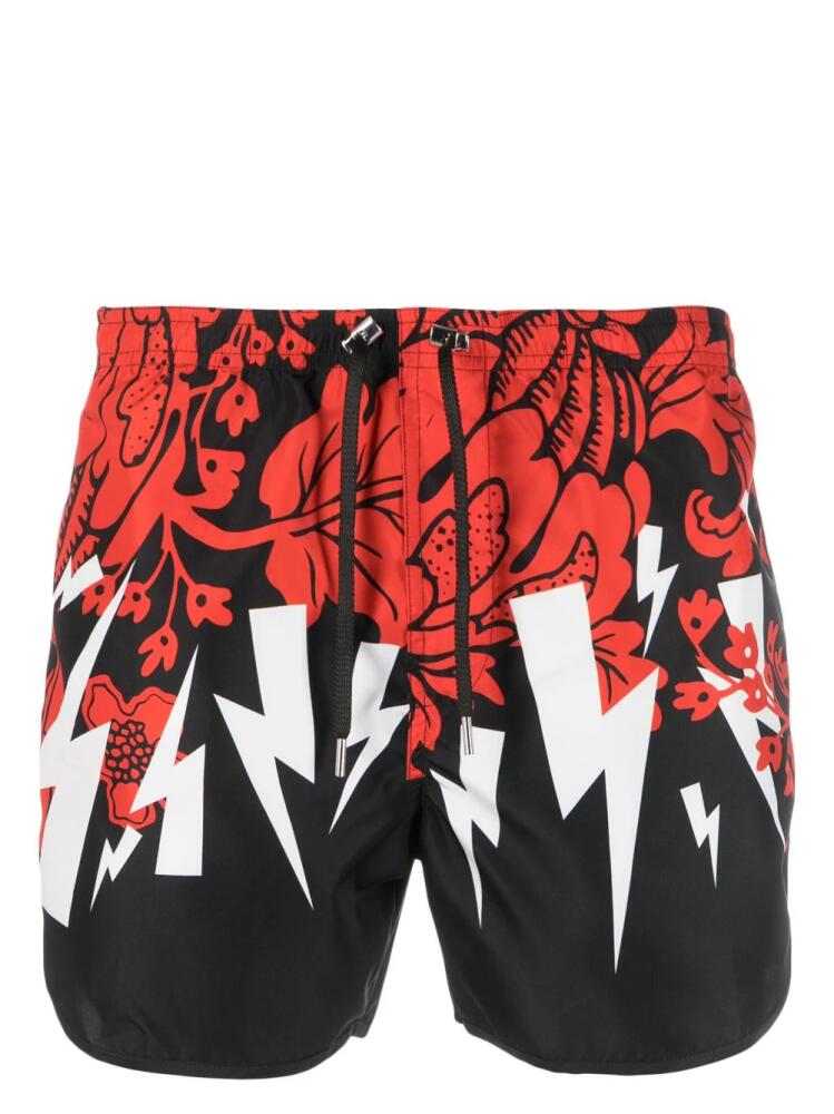 Neil Barrett graphic-print swim shorts - Red Cover